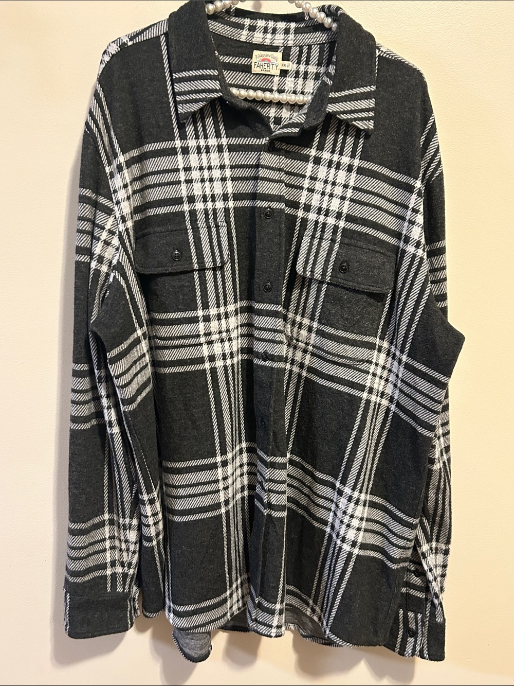 Faherty Legend Sweater Shirt XXL Gray Plaid Stretch Knit Flannel Shacket Men
